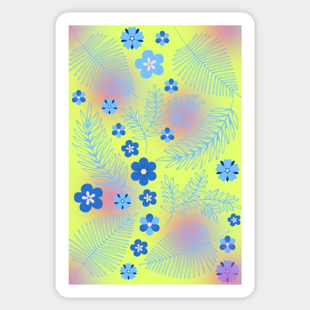 Light Blue leaves and flowers pattern Sticker by PedaDesign